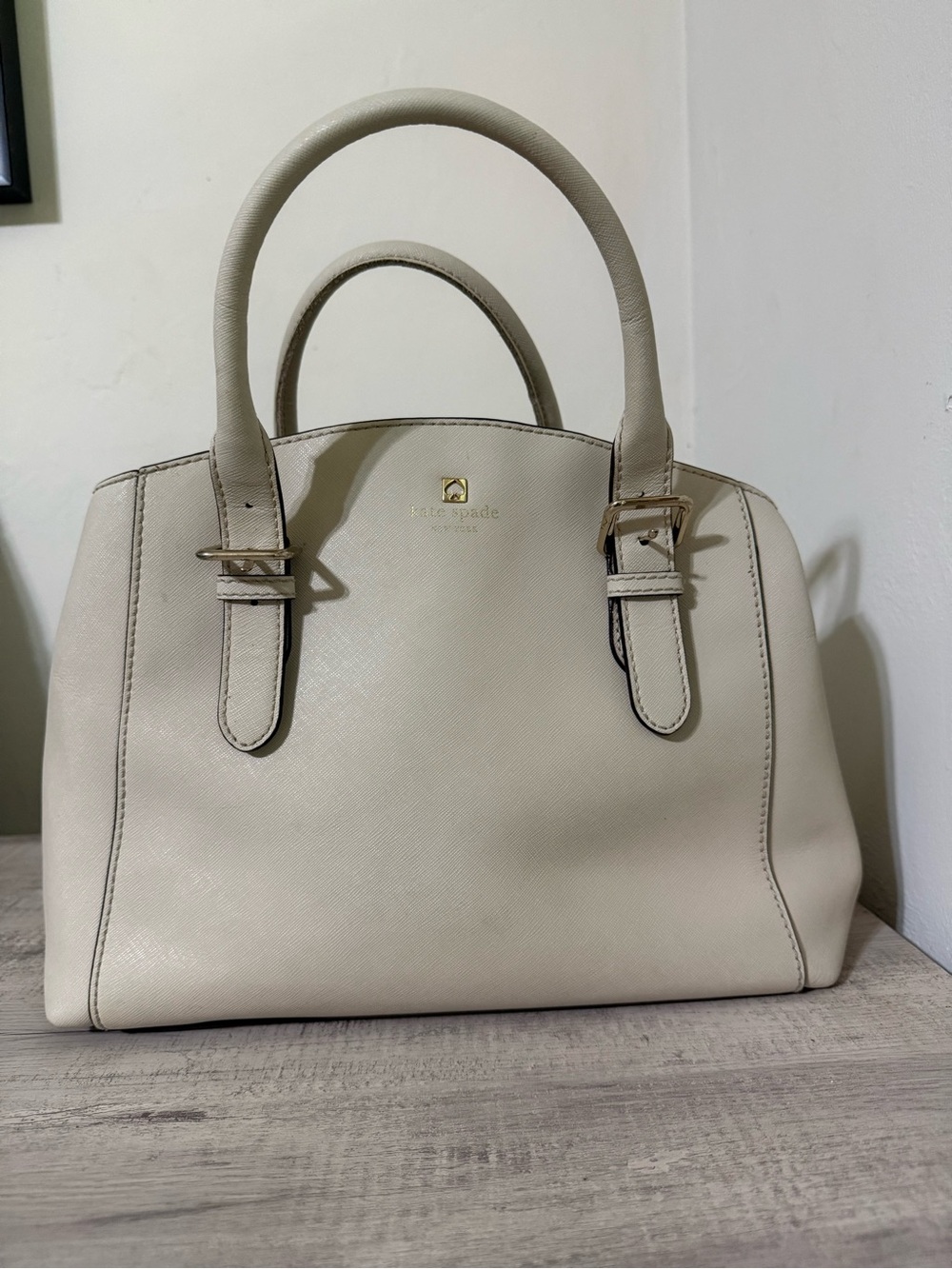 kate spade Cream Saffiano Dome Satchel with Gold Hardware